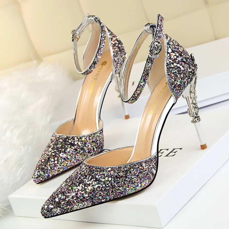 BIGTREE Shoes Heels 2025 New Woman Pumps Sequins High Heels Women Shoes Fashion Ladies Shoes Gold Sliver Stiletto Heels Sandals heels_bridal