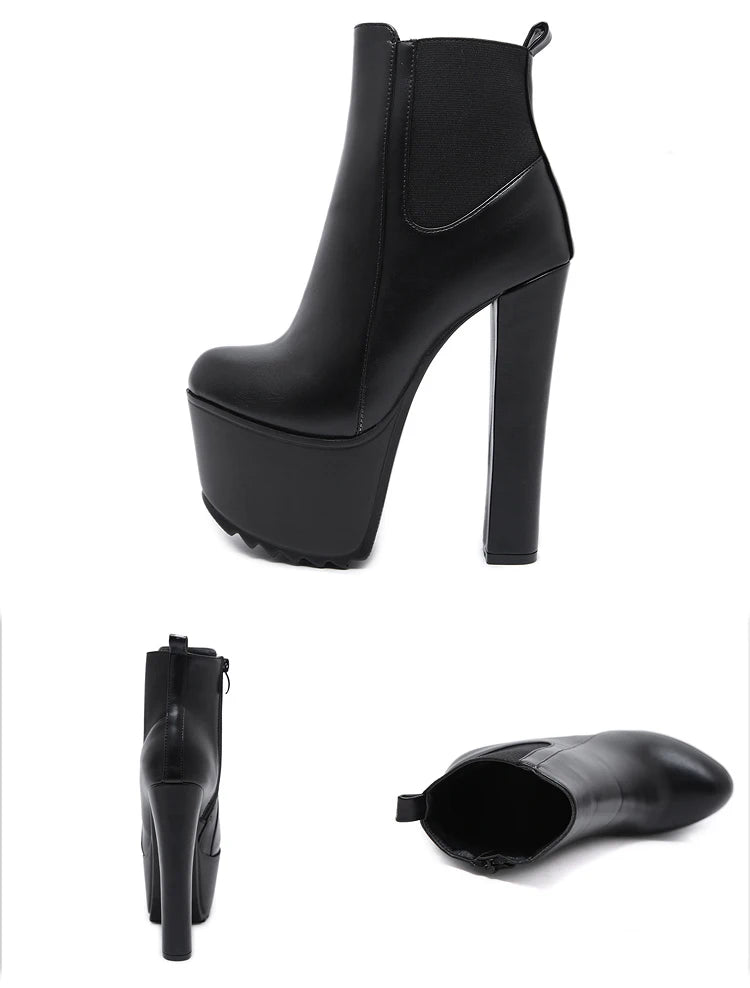 Eilyken Winter Platform High Heels Women Ankle Boots Black PU Leather Round Toe Zipper Female Designer Shoes boots_platform