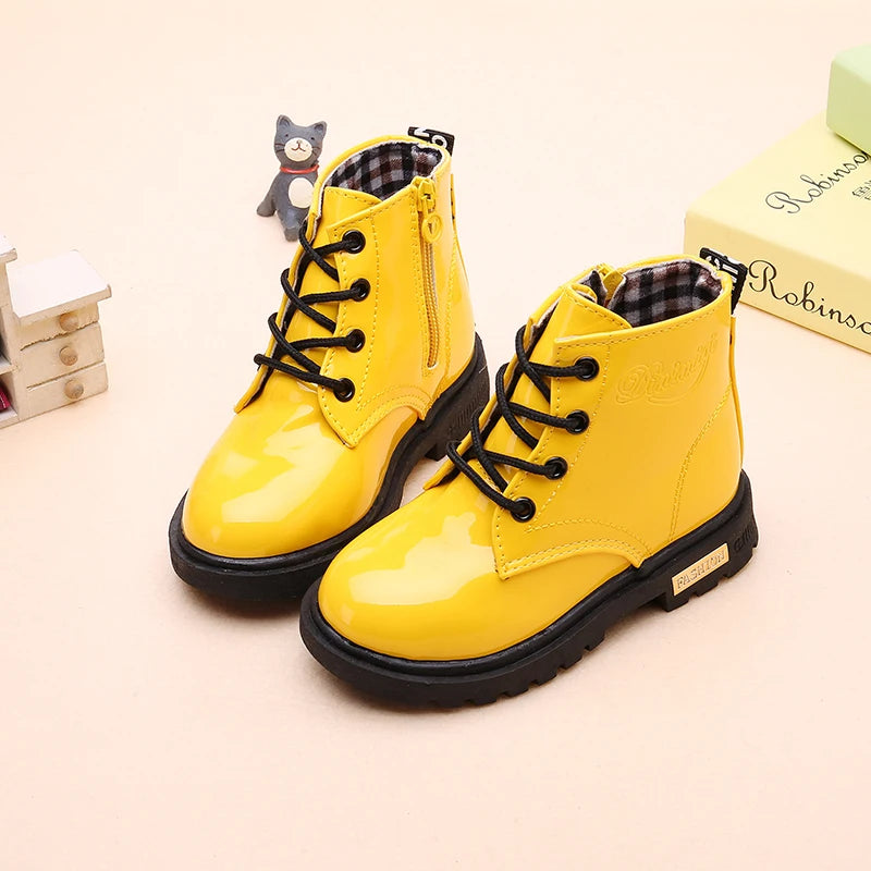 2026 New Winter Children Shoes PU Leather Waterproof Plush Boots Kids Snow Boots Brand Girls Boys Casual Boots Fashion Sneakers kids_shoes