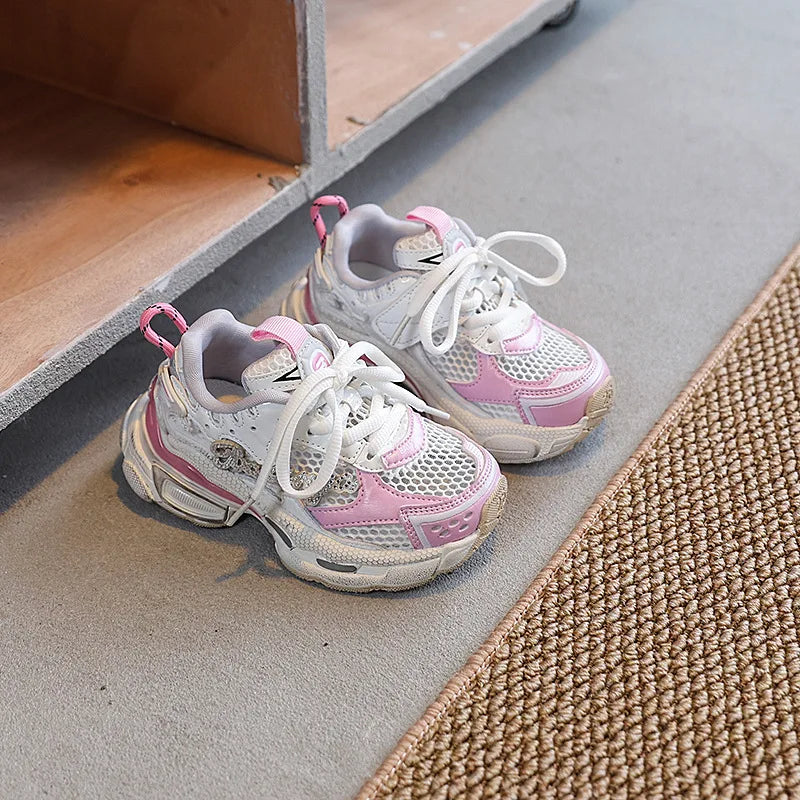 New Style in Spring and Summer 2025 Single Mesh Lightweight, Breathable and Fashionable Chunky Sneakers for Girls kids_shoes