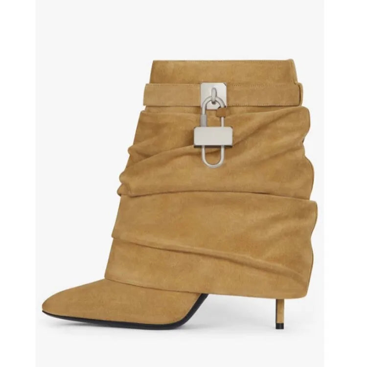 Botines De Mujer Custom Logo  Lock Decorated Womens Thin Heel Ankle Boots for Ladies boots_highheel