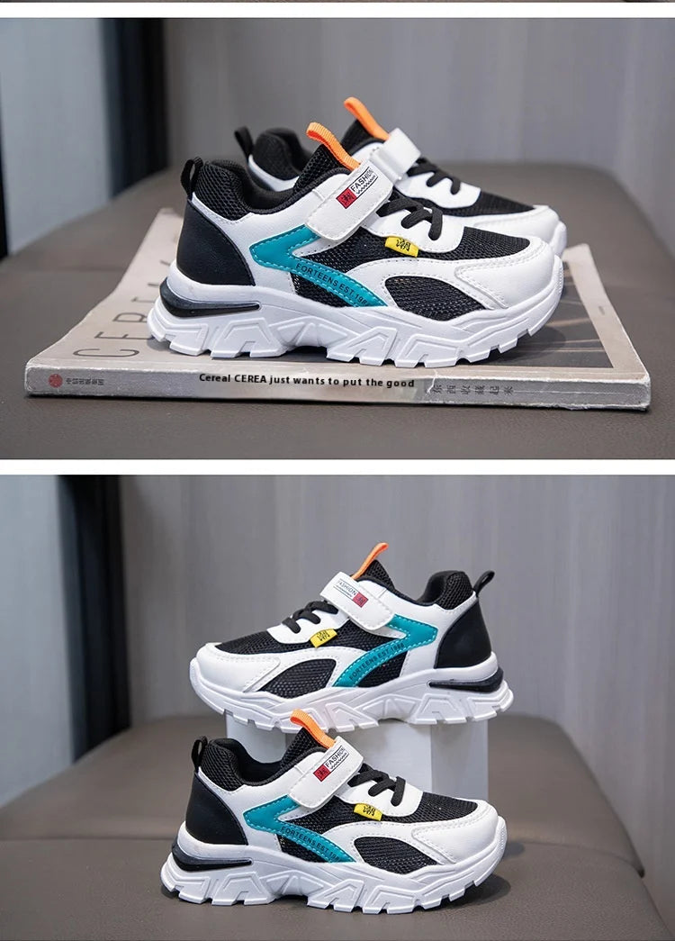 Summer Boys' Mesh Sneakers Large Children's Breathable Upper Lace Single Mesh Hollow Logo Design Slip-On Trendy Summer Shoe kids_shoes