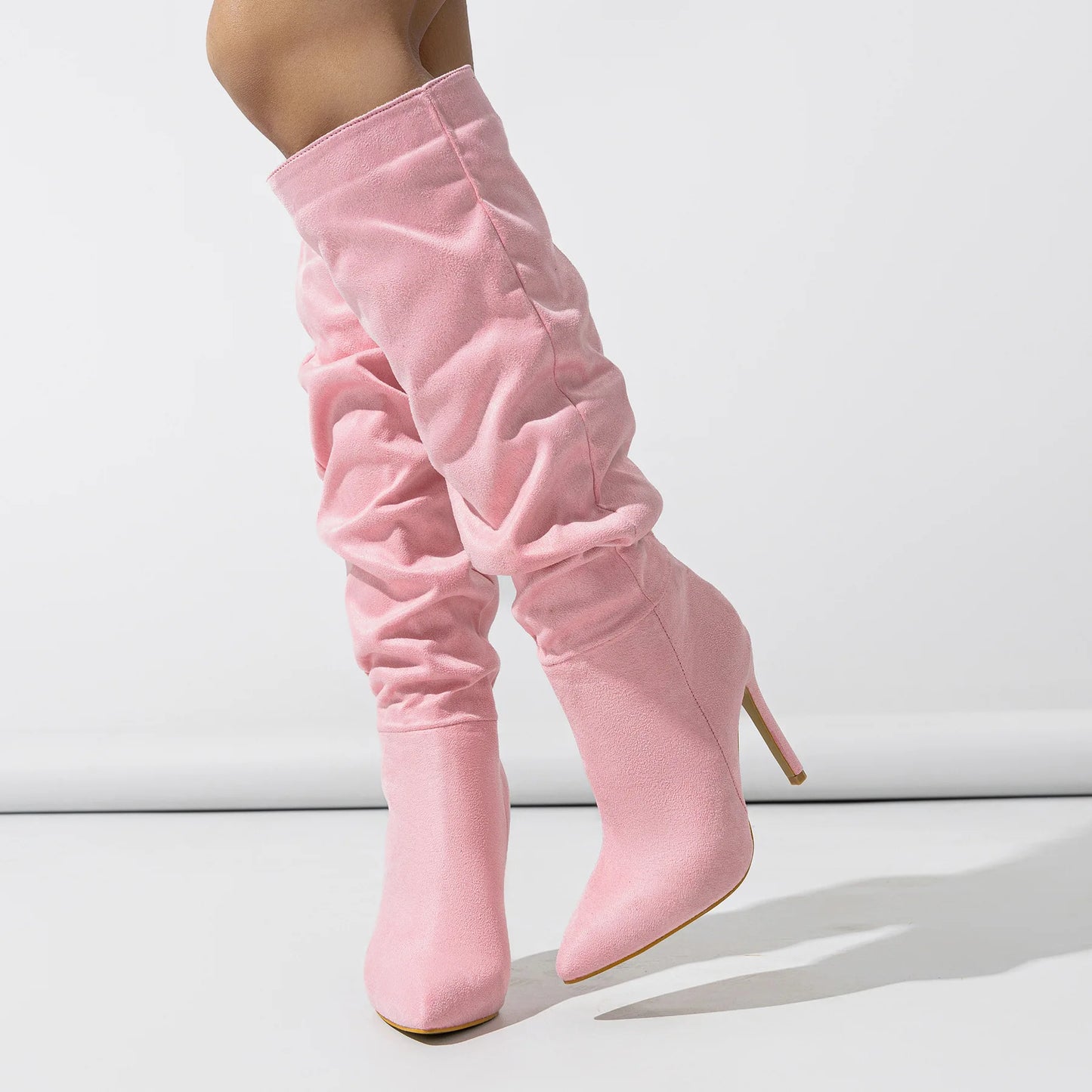 Women's Fashionable Over-the-Knee Western Boots Pointed Toe Natural Wrinkle Suiede Slip-On Design for Winter Autumn Increasing boots_highheel