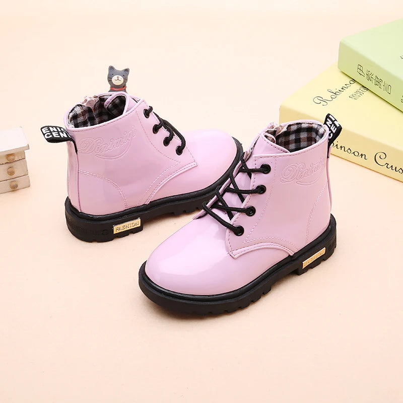 2026 New Winter Children Shoes PU Leather Waterproof Plush Boots Kids Snow Boots Brand Girls Boys Casual Boots Fashion Sneakers kids_shoes