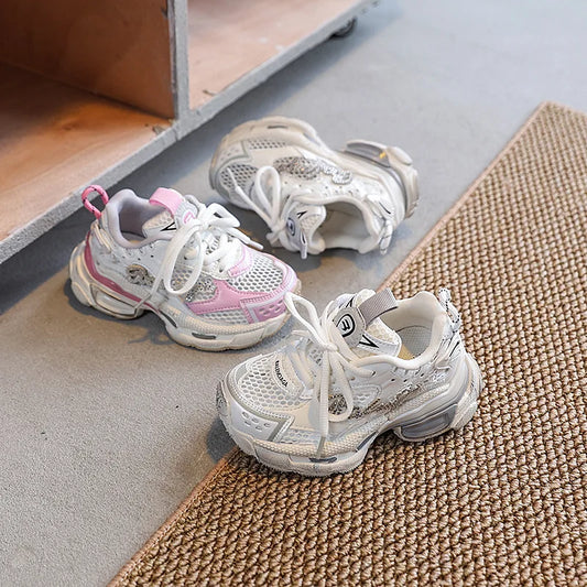 New Style in Spring and Summer 2025 Single Mesh Lightweight, Breathable and Fashionable Chunky Sneakers for Girls kids_shoes