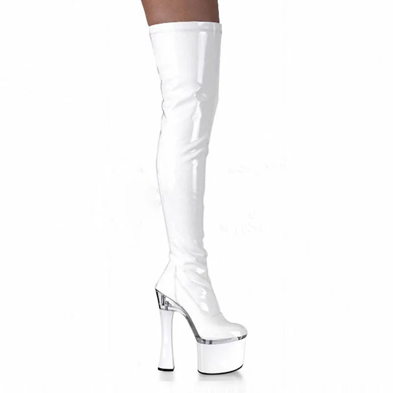 18cm High Heels Strip Boots Barreled Platform Japanned Leather 7 Inch Performance Plus Size Thigh High Pole Dance Boots boots_platform