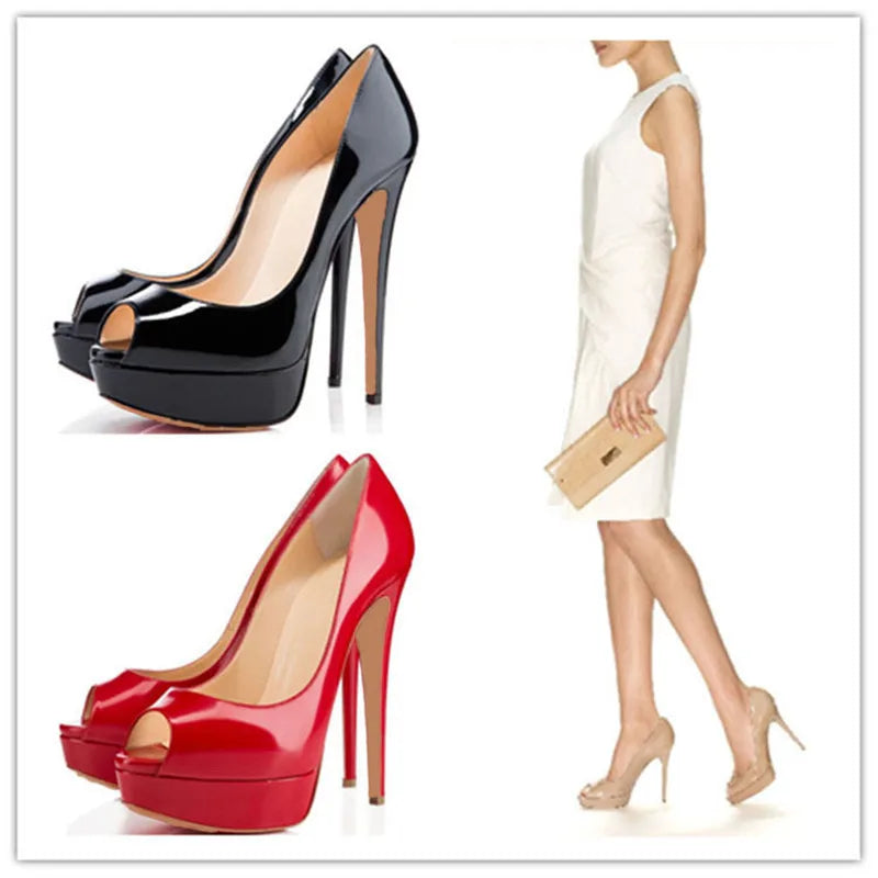 Women's Sexy Peep Toe Platform Stiletto Slip on Super High Heel Pumps Party Dress Wedding Shoes 14cm Big Size