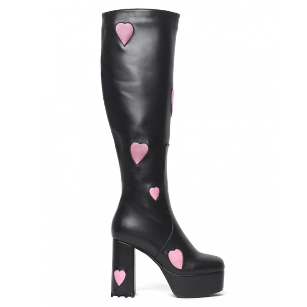 RIBETRINI Brand Design Candyfloss Love Heart Print Mid Calf Boots Zip Platform Block Heels Chunky Trendy Shoes Woman Big Size 43 boots_platform