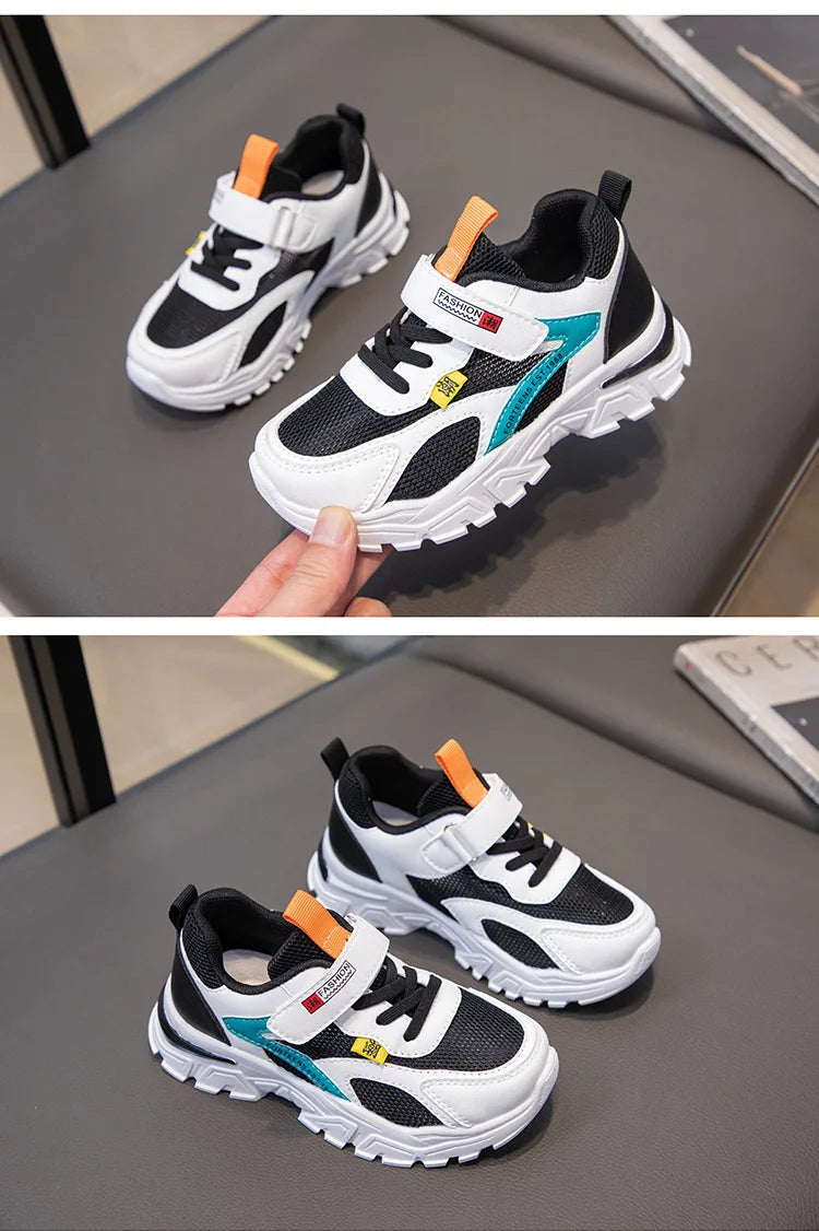 Summer Boys' Mesh Sneakers Large Children's Breathable Upper Lace Single Mesh Hollow Logo Design Slip-On Trendy Summer Shoe kids_shoes