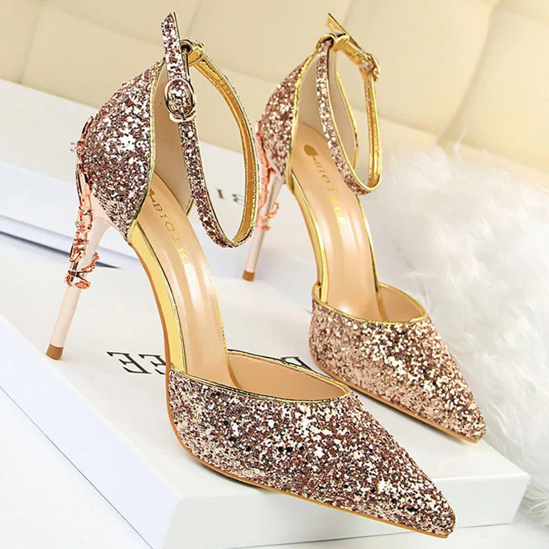 BIGTREE Shoes Heels 2025 New Woman Pumps Sequins High Heels Women Shoes Fashion Ladies Shoes Gold Sliver Stiletto Heels Sandals heels_bridal