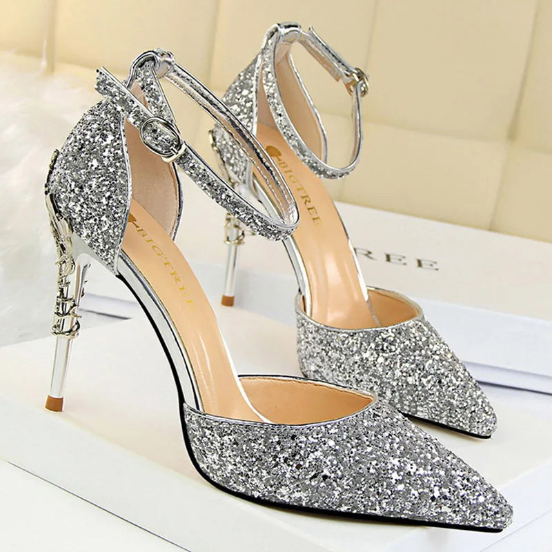 BIGTREE Shoes Heels 2025 New Woman Pumps Sequins High Heels Women Shoes Fashion Ladies Shoes Gold Sliver Stiletto Heels Sandals heels_bridal