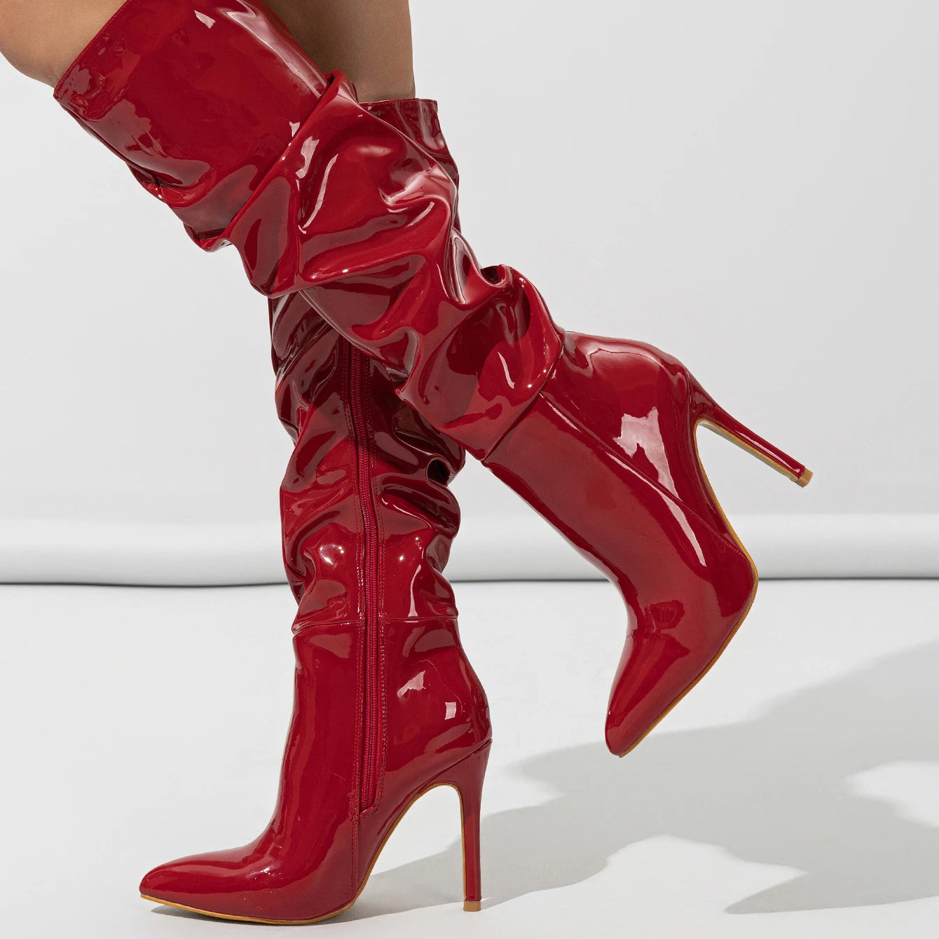 2026 Over the Knee Boots Women Fashion Pointed Black Side Zipper Stiletto Heels Women Shiny Pleated High Heels boots_highheel