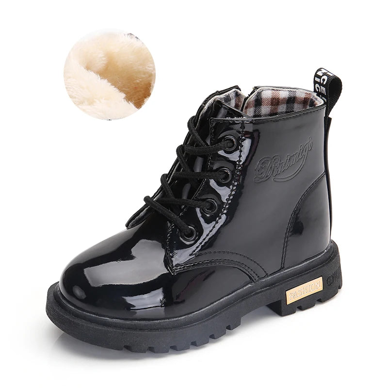 2026 New Winter Children Shoes PU Leather Waterproof Plush Boots Kids Snow Boots Brand Girls Boys Casual Boots Fashion Sneakers kids_shoes