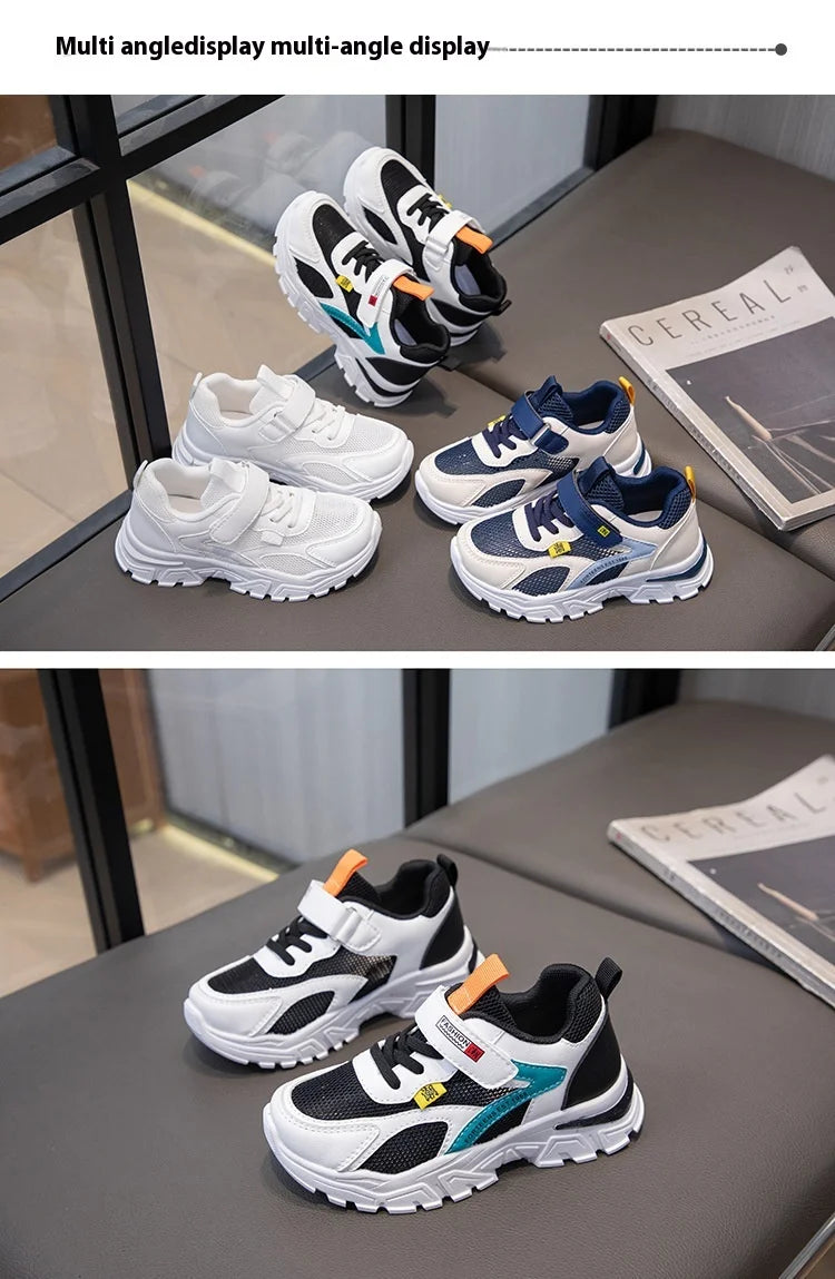 Summer Boys' Mesh Sneakers Large Children's Breathable Upper Lace Single Mesh Hollow Logo Design Slip-On Trendy Summer Shoe kids_shoes