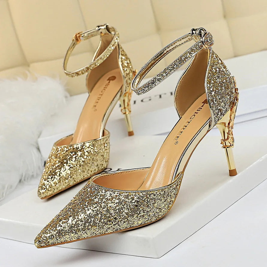 BIGTREE Shoes Heels 2025 New Woman Pumps Sequins High Heels Women Shoes Fashion Ladies Shoes Gold Sliver Stiletto Heels Sandals heels_bridal