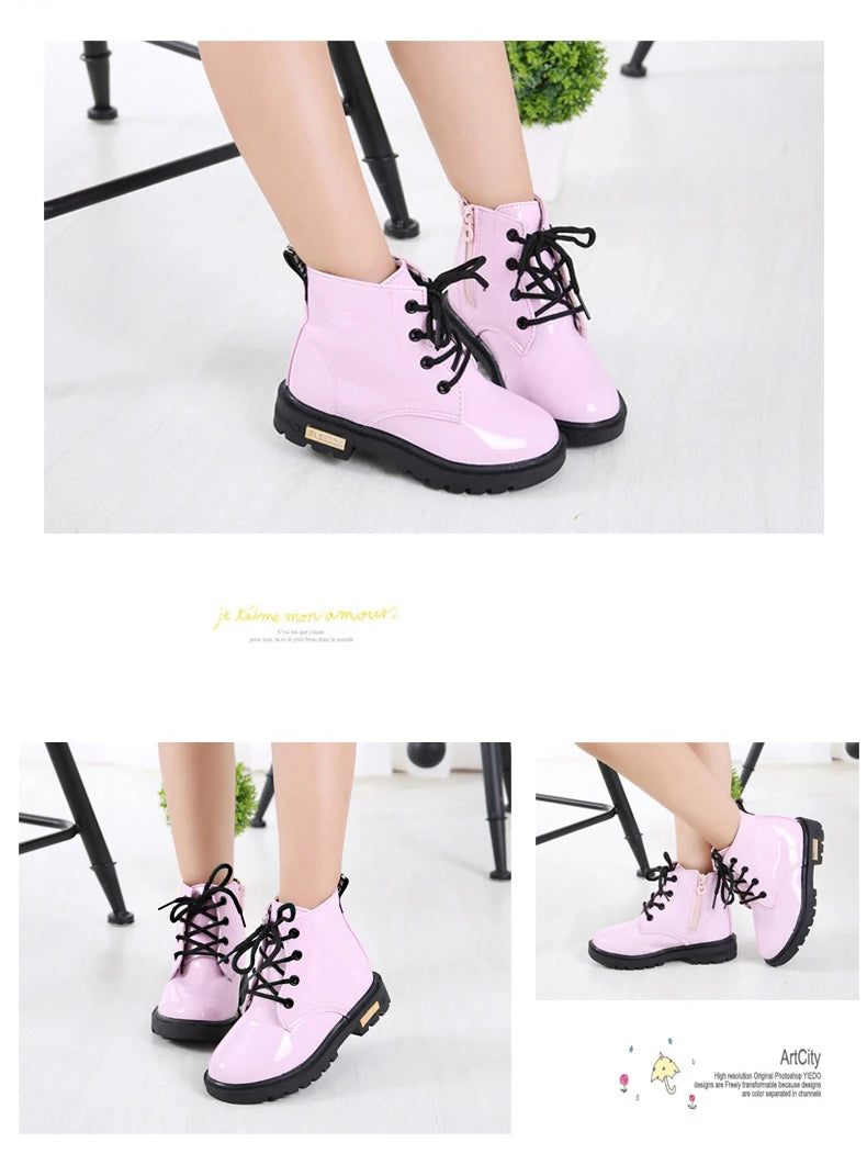 2026 New Winter Children Shoes PU Leather Waterproof Plush Boots Kids Snow Boots Brand Girls Boys Casual Boots Fashion Sneakers kids_shoes