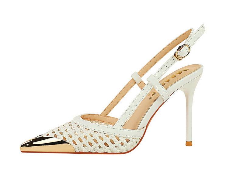 Fashion hollow Weaving Women Pumps Metal pointed tip High Heels Stiletto 9.5 cm buckle Summer Women's high-heeled sandals Shoes heels_stiletto