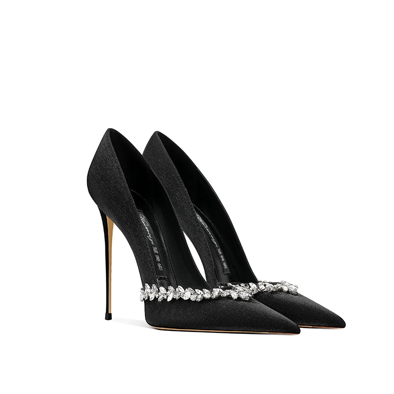 Adult Lady like Woman Black Refined Grace Crystal High Heels Women 2025 New Arrival Women Pointed Toe Stiletto Heel Internet Celebrity Burst Flats Flats OL heels_stiletto