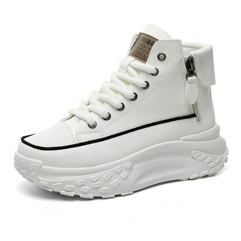 Genuine Leather High-Top Best Selling Autumn and Winter Leisure Sports White Shoes sneakers_platform