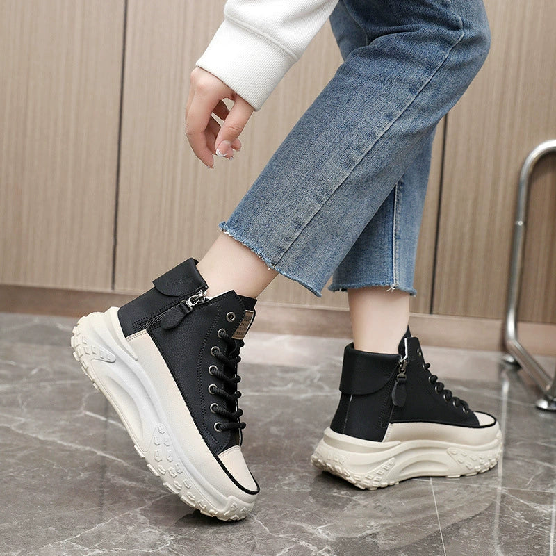 Genuine Leather High-Top Best Selling Autumn and Winter Leisure Sports White Shoes sneakers_platform