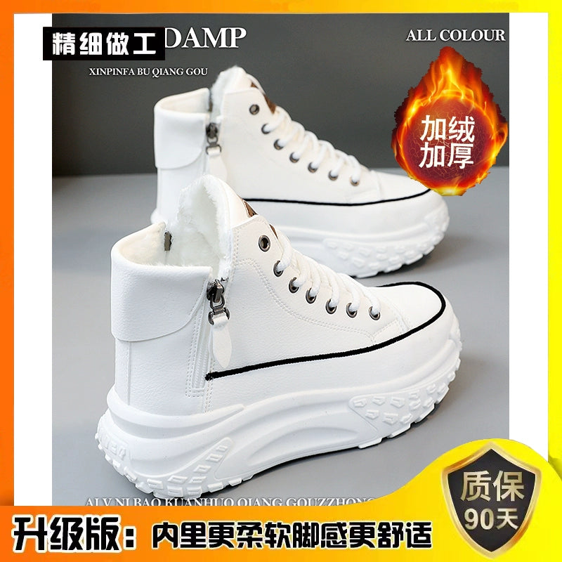Genuine Leather High-Top Best Selling Autumn and Winter Leisure Sports White Shoes sneakers_platform
