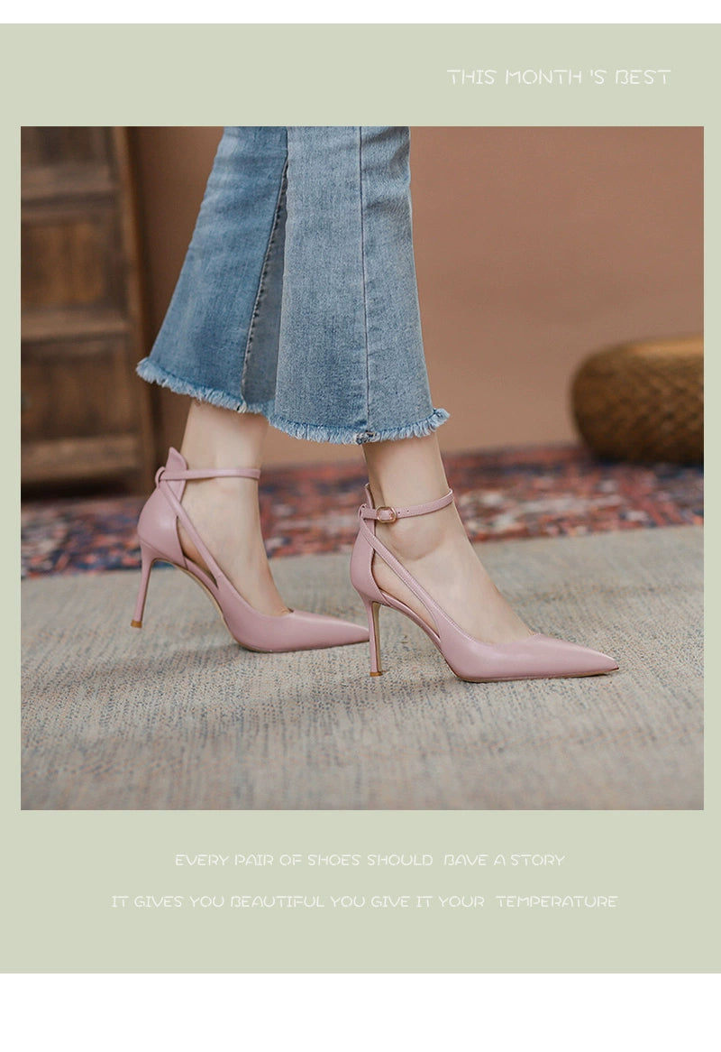 Feiyan Pointed Toe Buckle Strap Stiletto Heel Nude Color Shoes heels_stiletto