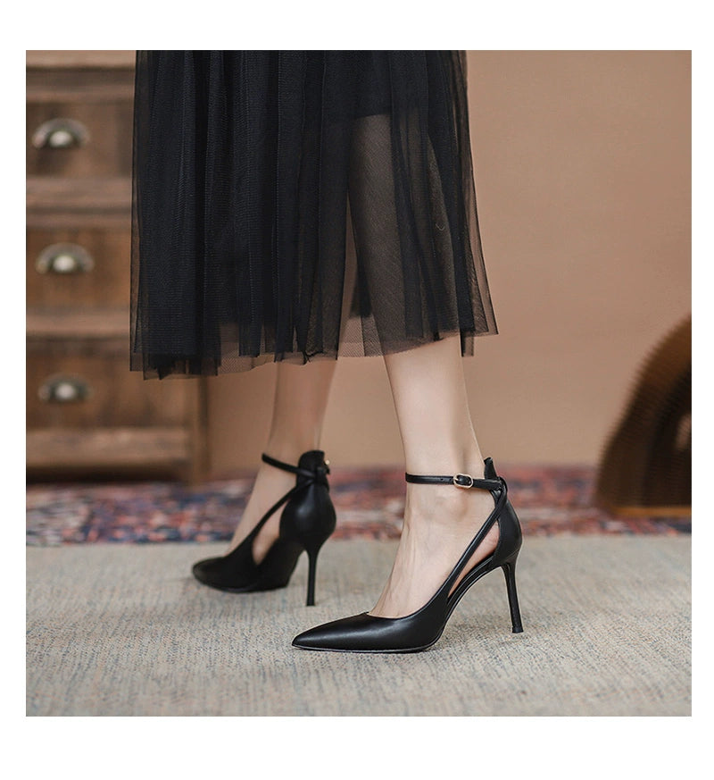 Feiyan Pointed Toe Buckle Strap Stiletto Heel Nude Color Shoes heels_stiletto