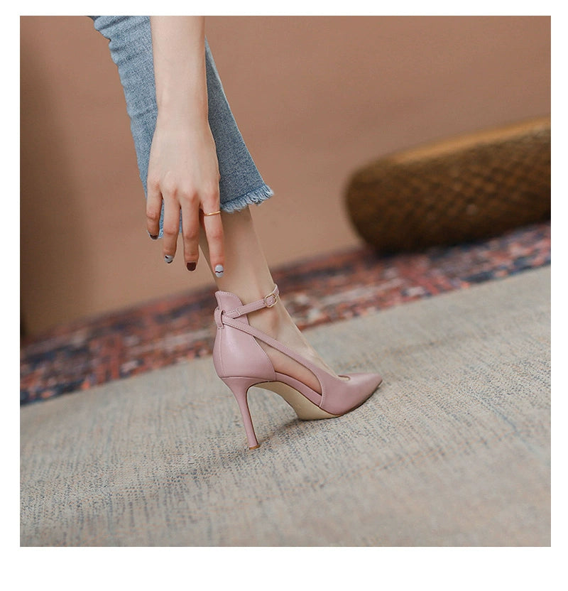 Feiyan Pointed Toe Buckle Strap Stiletto Heel Nude Color Shoes heels_stiletto