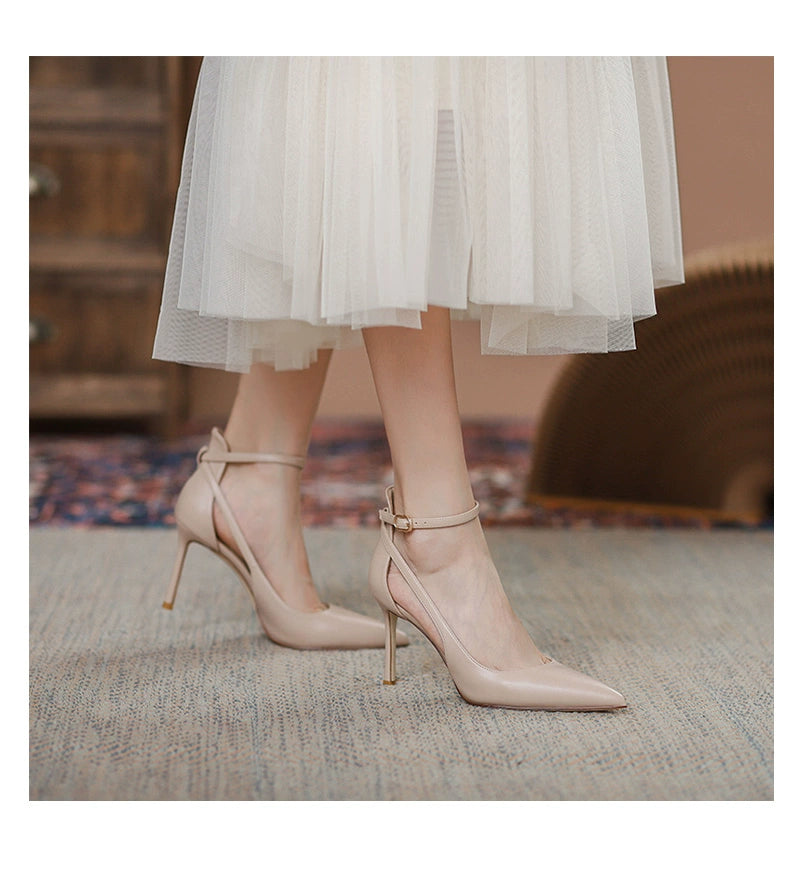 Feiyan Pointed Toe Buckle Strap Stiletto Heel Nude Color Shoes heels_stiletto
