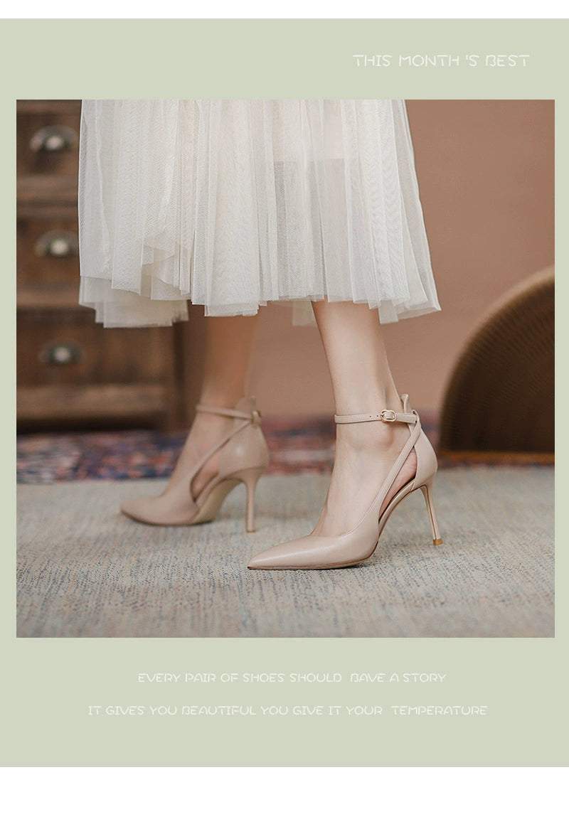 Feiyan Pointed Toe Buckle Strap Stiletto Heel Nude Color Shoes heels_stiletto