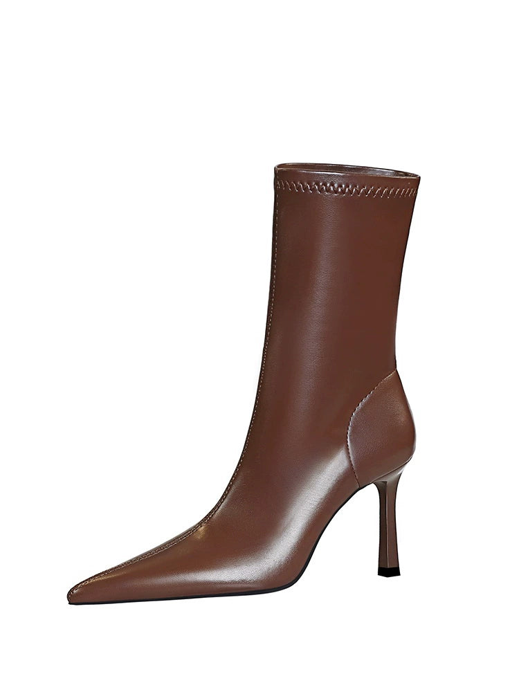 Fashion Minimalist Stiletto Heel Flats Pointed-Toe Skinny Middle Boots  boots_highheel