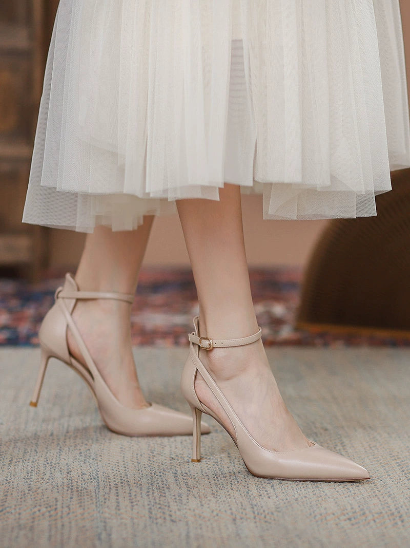 Feiyan Pointed Toe Buckle Strap Stiletto Heel Nude Color Shoes heels_stiletto