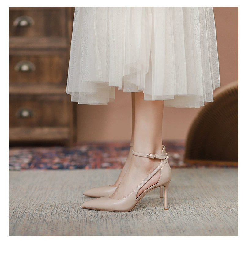 Feiyan Pointed Toe Buckle Strap Stiletto Heel Nude Color Shoes heels_stiletto