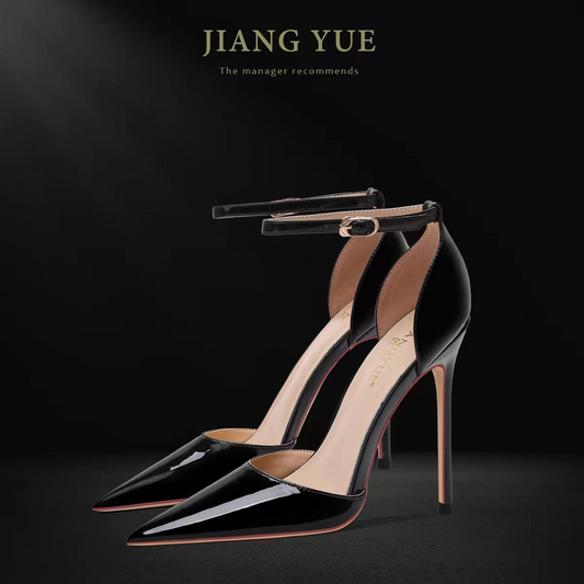 Black Patent Leather Hollow Buckle Strap Super High Heels Sandals Women Pointed Toe Stiletto Sexy 2025 New Arrival Spring & Fall heels_stiletto
