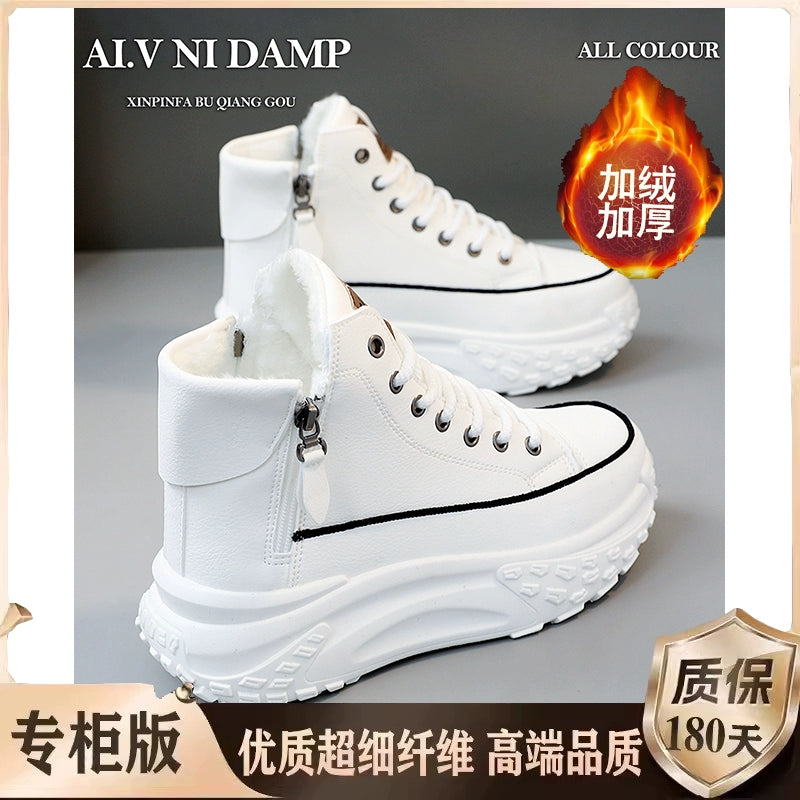 Genuine Leather High-Top Best Selling Autumn and Winter Leisure Sports White Shoes sneakers_platform