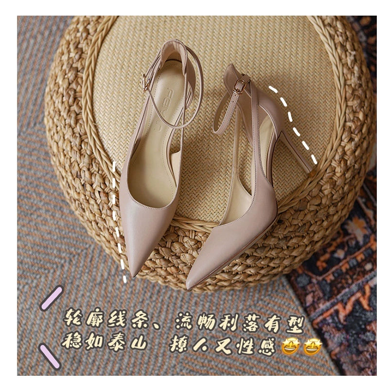 Feiyan Pointed Toe Buckle Strap Stiletto Heel Nude Color Shoes heels_stiletto