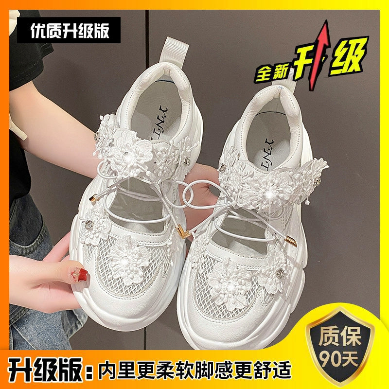Thick Sole Cut Out Dad Shoes Women's Sandals Closed Toe 2025 Summer Breathable Mesh Shoes Flowers Super Light White Shoes sneakers_platform