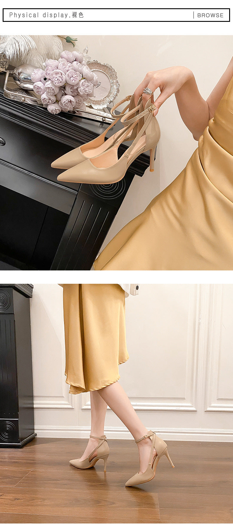 Ankle Strap Pointed Toe Women Slingback Pumps Black Matte Leather Hollow Stiletto High Heels Sandals 6CM and 8CM heels_stiletto