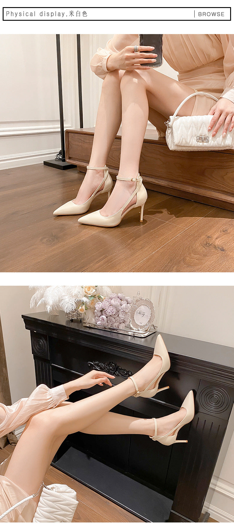 Ankle Strap Pointed Toe Women Slingback Pumps Black Matte Leather Hollow Stiletto High Heels Sandals 6CM and 8CM heels_stiletto