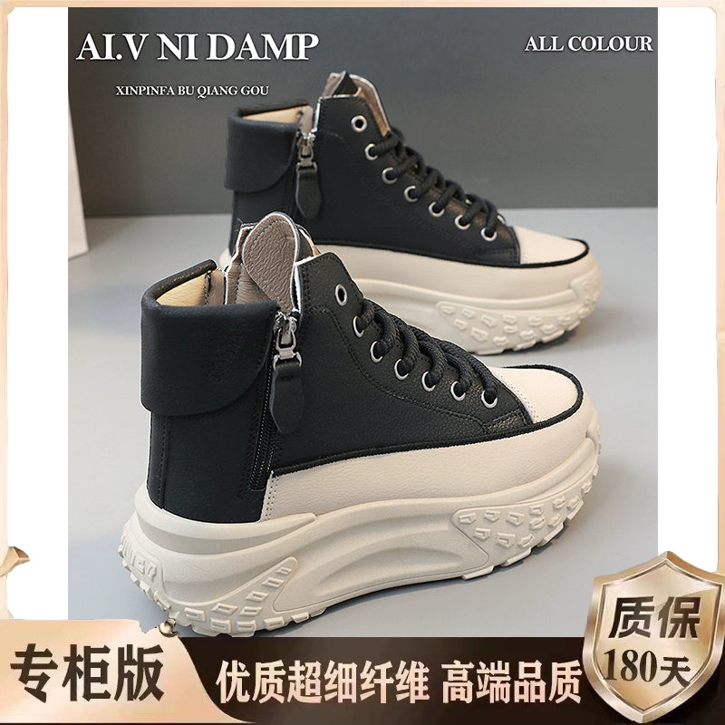 Genuine Leather High-Top Best Selling Autumn and Winter Leisure Sports White Shoes sneakers_platform