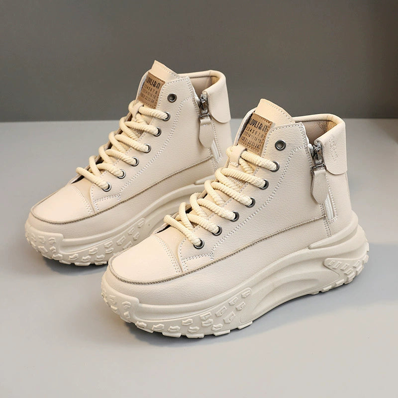 Genuine Leather High-Top Best Selling Autumn and Winter Leisure Sports White Shoes sneakers_platform