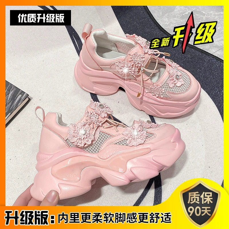 Closed Toe Sandals Summer Dad Shoes Women's 2024 New Arrival Flower Mesh Surface Hollowed Breathable Easiest for Match Thick Sole Sneaker sneakers_platform