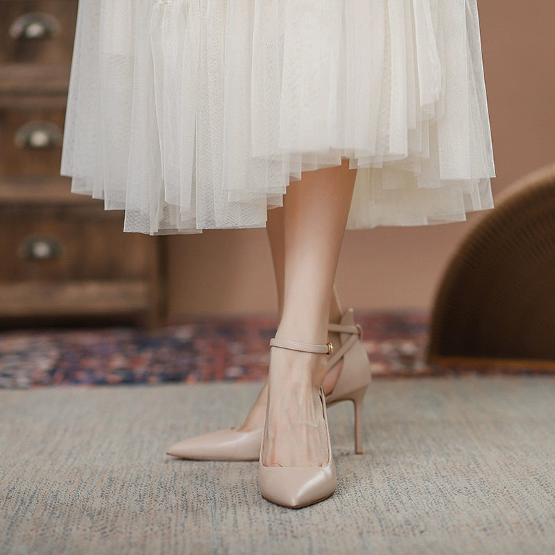 Feiyan Pointed Toe Buckle Strap Stiletto Heel Nude Color Shoes heels_stiletto