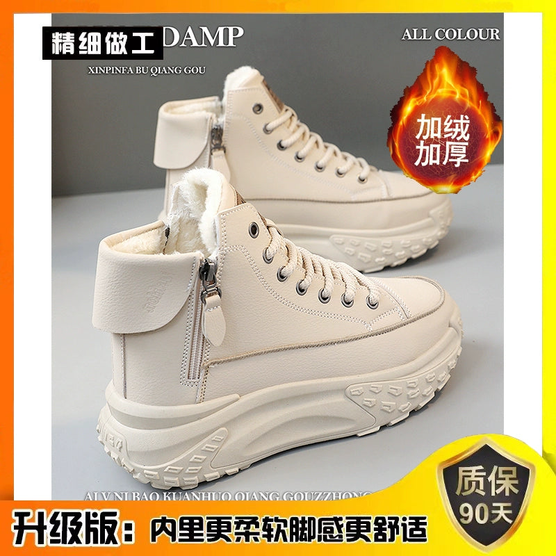 Genuine Leather High-Top Best Selling Autumn and Winter Leisure Sports White Shoes sneakers_platform