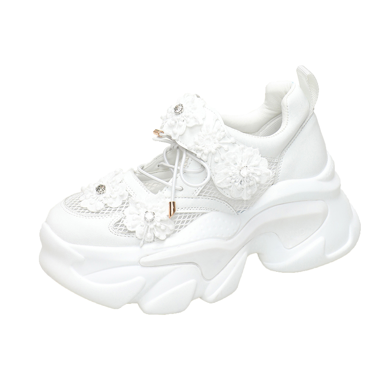 European Station Mesh Breathable Flower Lace Dad Shoes sneakers_platform
