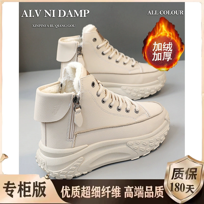 Genuine Leather High-Top Best Selling Autumn and Winter Leisure Sports White Shoes sneakers_platform