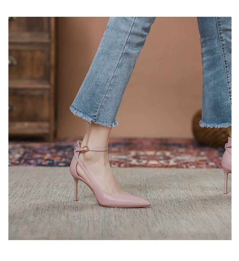 Feiyan Pointed Toe Buckle Strap Stiletto Heel Nude Color Shoes heels_stiletto