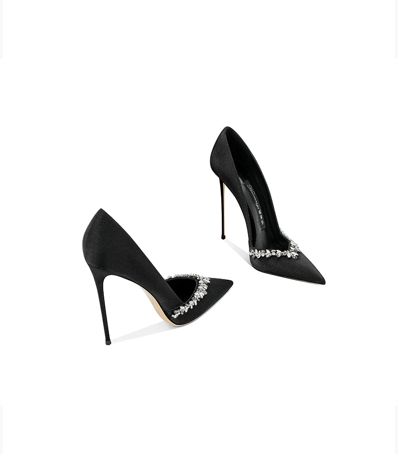 Adult Lady like Woman Black Refined Grace Crystal High Heels Women 2025 New Arrival Women Pointed Toe Stiletto Heel Internet Celebrity Burst Flats Flats OL heels_stiletto