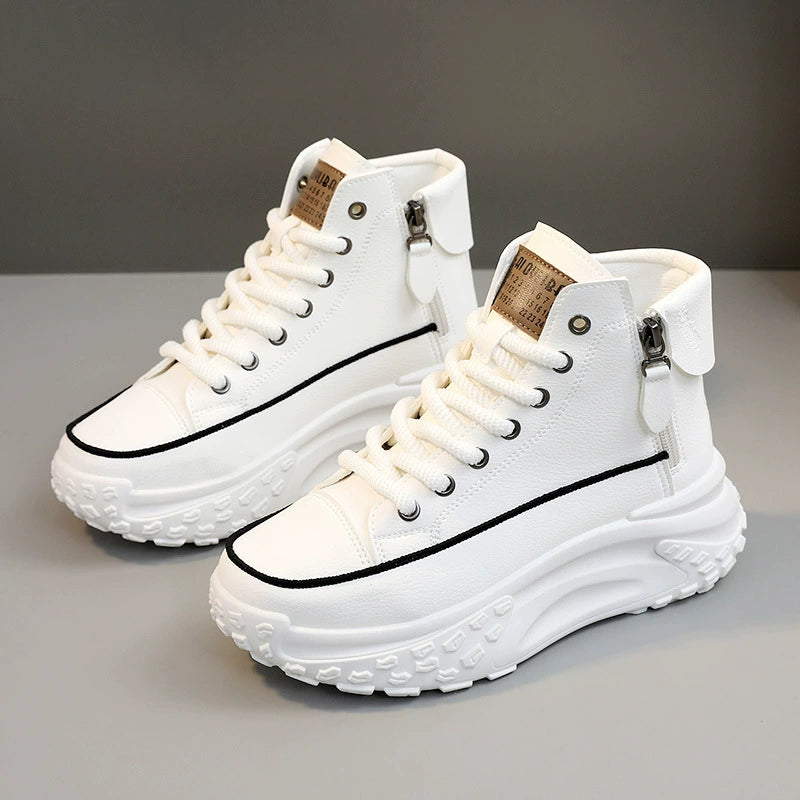 Genuine Leather High-Top Best Selling Autumn and Winter Leisure Sports White Shoes sneakers_platform