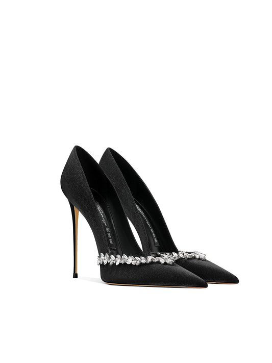 Adult Lady like Woman Black Refined Grace Crystal High Heels Women 2025 New Arrival Women Pointed Toe Stiletto Heel Internet Celebrity Burst Flats Flats OL heels_stiletto